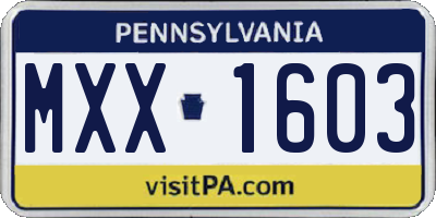 PA license plate MXX1603