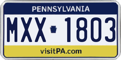 PA license plate MXX1803