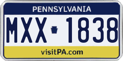 PA license plate MXX1838