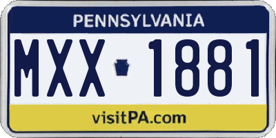 PA license plate MXX1881