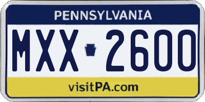PA license plate MXX2600