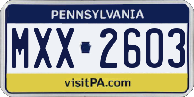 PA license plate MXX2603