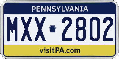 PA license plate MXX2802