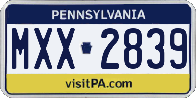 PA license plate MXX2839
