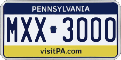 PA license plate MXX3000
