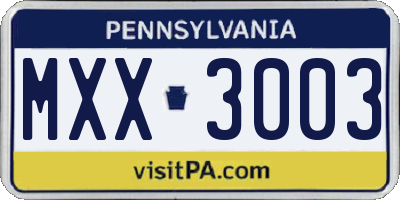 PA license plate MXX3003
