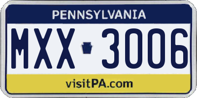 PA license plate MXX3006