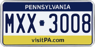 PA license plate MXX3008
