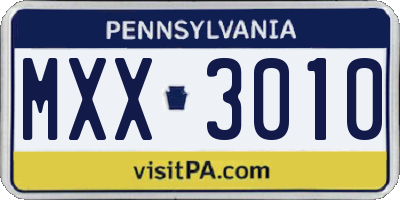 PA license plate MXX3010