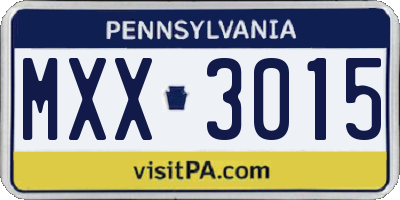 PA license plate MXX3015