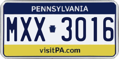 PA license plate MXX3016