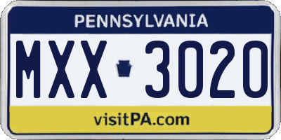 PA license plate MXX3020