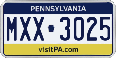 PA license plate MXX3025