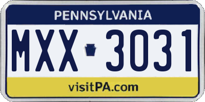 PA license plate MXX3031