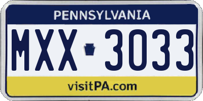 PA license plate MXX3033