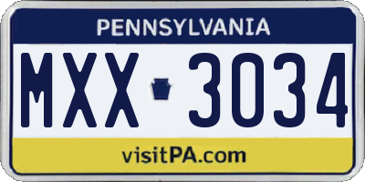 PA license plate MXX3034