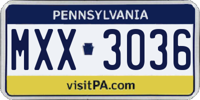 PA license plate MXX3036