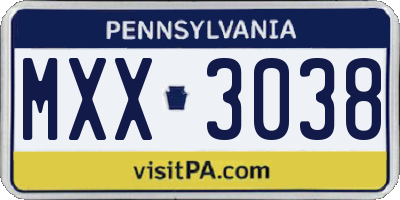 PA license plate MXX3038