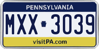 PA license plate MXX3039