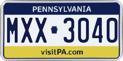 PA license plate MXX3040