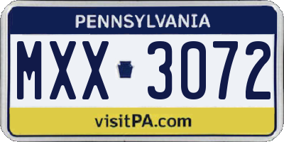 PA license plate MXX3072