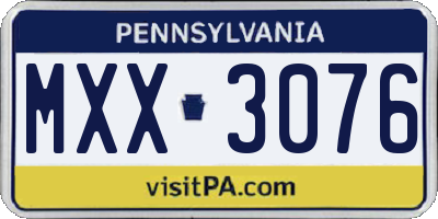 PA license plate MXX3076