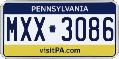 PA license plate MXX3086