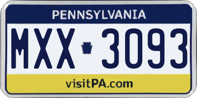 PA license plate MXX3093