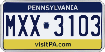 PA license plate MXX3103