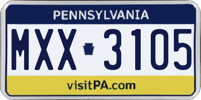 PA license plate MXX3105