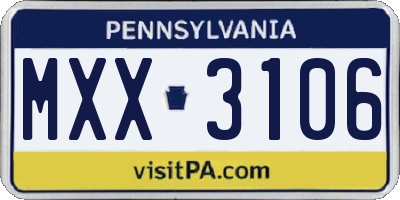 PA license plate MXX3106