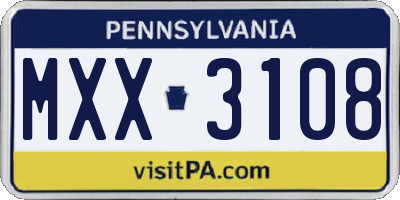 PA license plate MXX3108