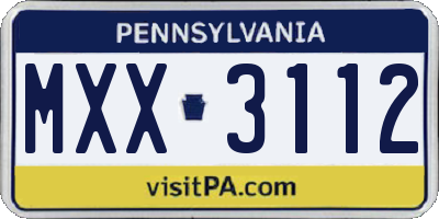 PA license plate MXX3112