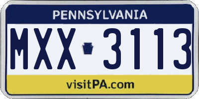 PA license plate MXX3113