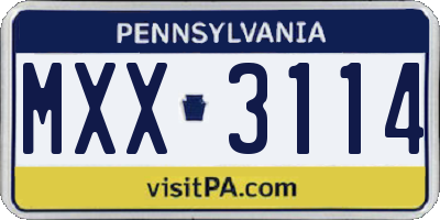 PA license plate MXX3114