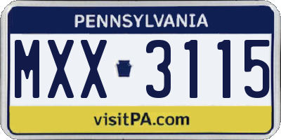 PA license plate MXX3115