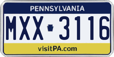 PA license plate MXX3116