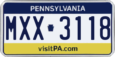 PA license plate MXX3118