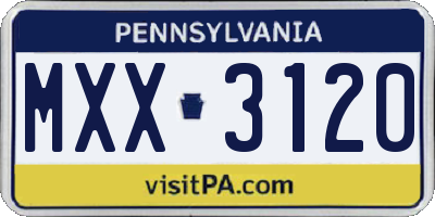 PA license plate MXX3120