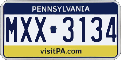 PA license plate MXX3134