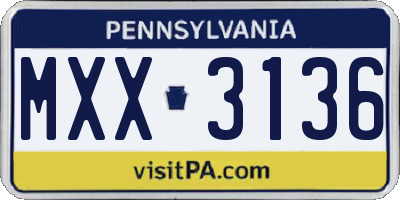 PA license plate MXX3136