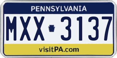 PA license plate MXX3137