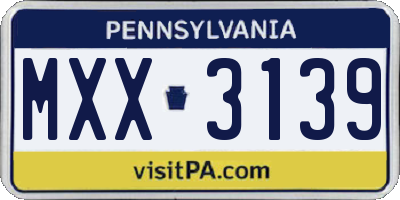 PA license plate MXX3139