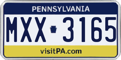 PA license plate MXX3165
