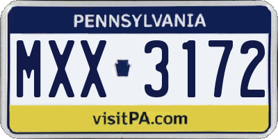 PA license plate MXX3172