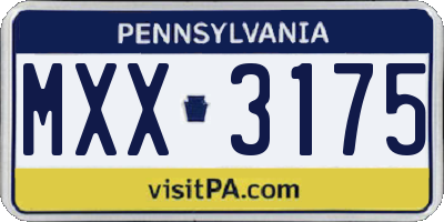 PA license plate MXX3175