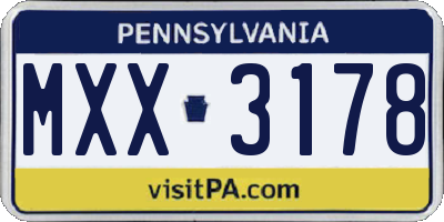 PA license plate MXX3178