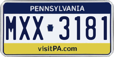 PA license plate MXX3181