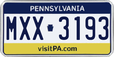 PA license plate MXX3193