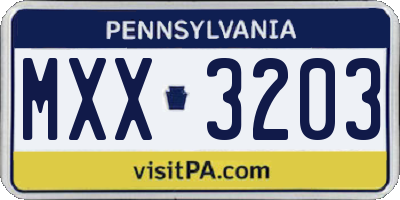 PA license plate MXX3203